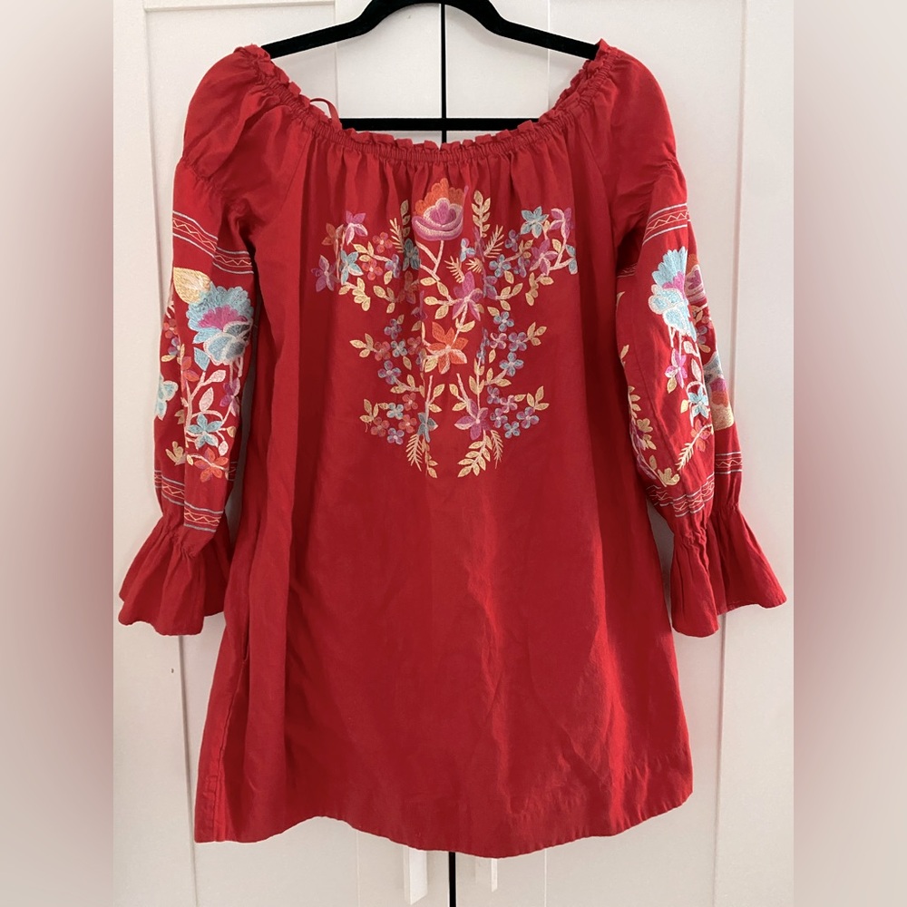 Free People Off Shoulder Embroidered Mini Dress